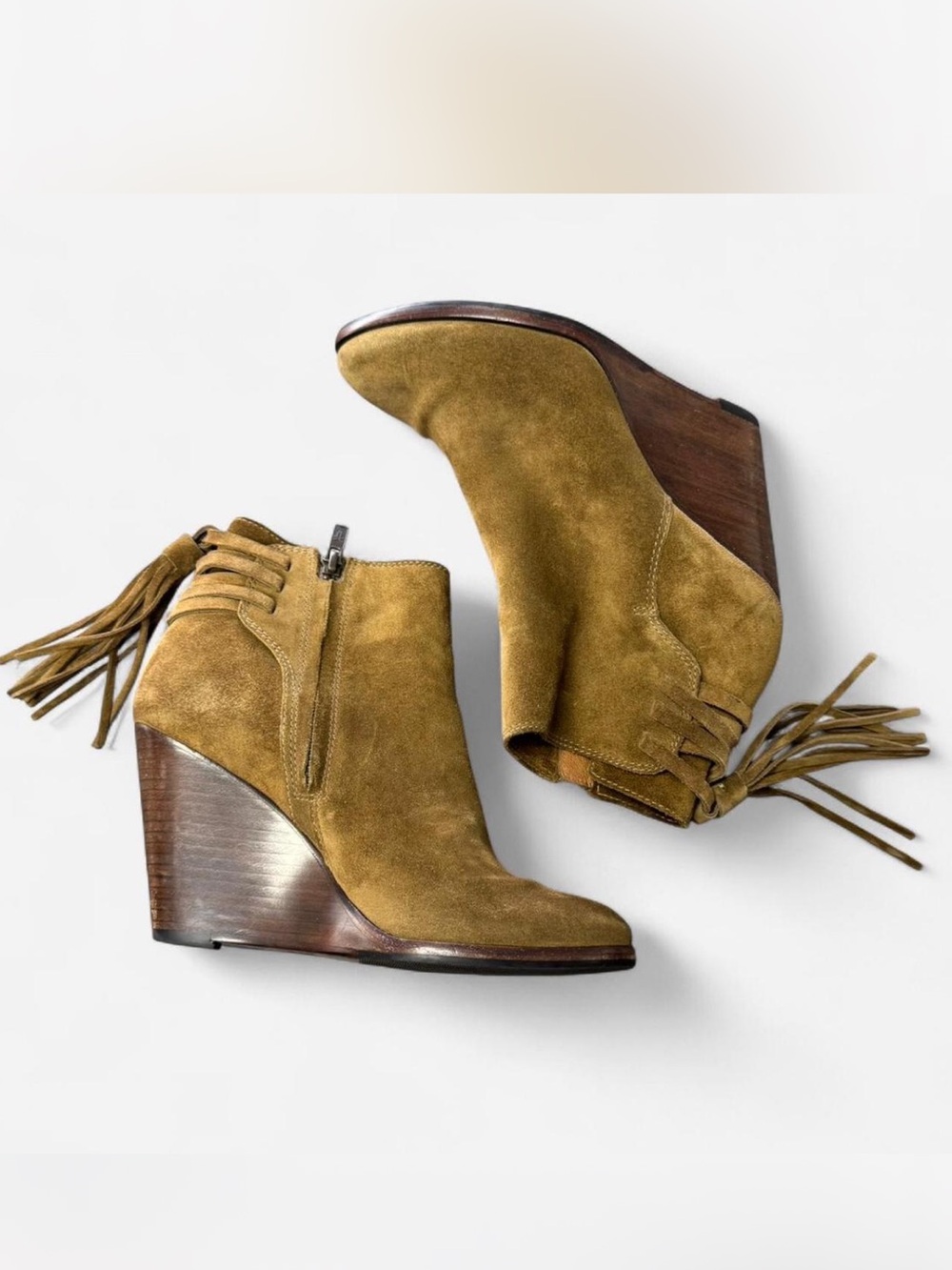 Frye Women’s Suede Fringe Ankle Boots in Olive Brown